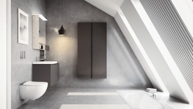 Modernt badrum med snedtak och Acanto badrumsmöbler